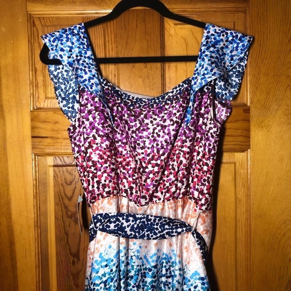 JULIA JORDAN JJ37939 A-Line Tie Waist Belt Multicolor Dot Midi Dress Size 8 NEW - Picture 10 of 11